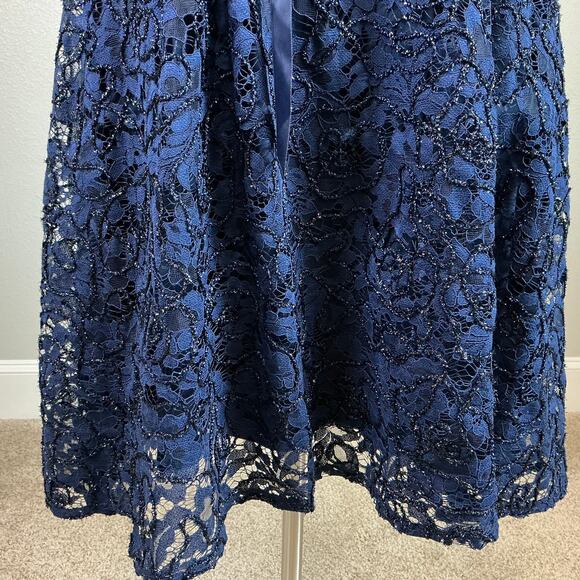 Alex Evenings Beaded Lace Cocktail Dress Blue Size 14W Belted Fit and Flare - Picture 8 of 13